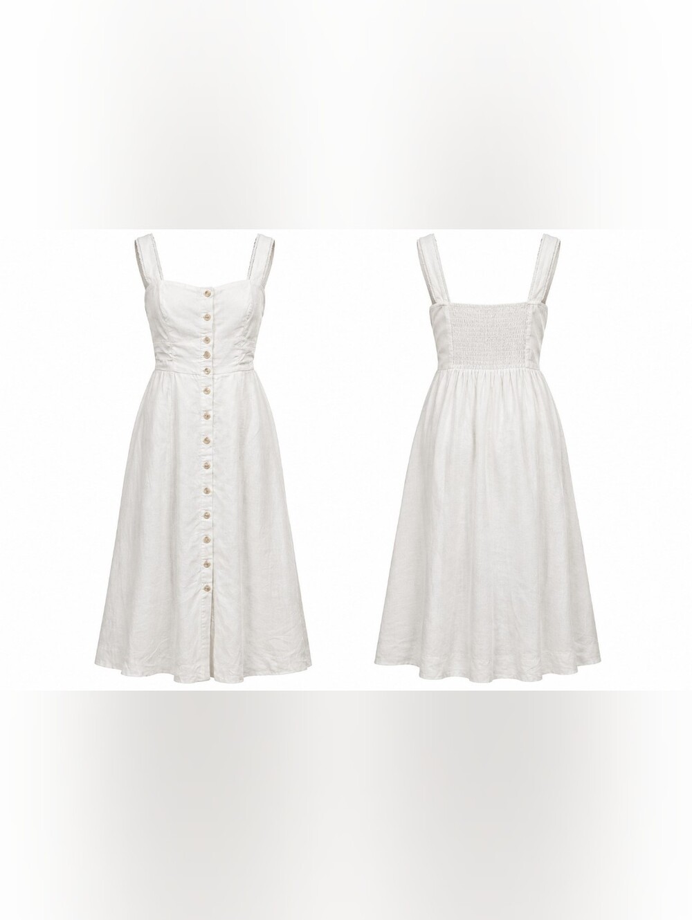 Wild Fable White Linen Blend Button Front Midi Dress Smocked Back M NWT Vacation